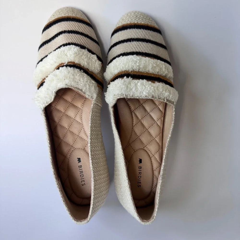 Birdies The‎ Starling Cream & Black Stripe Loafers Women's Size 7